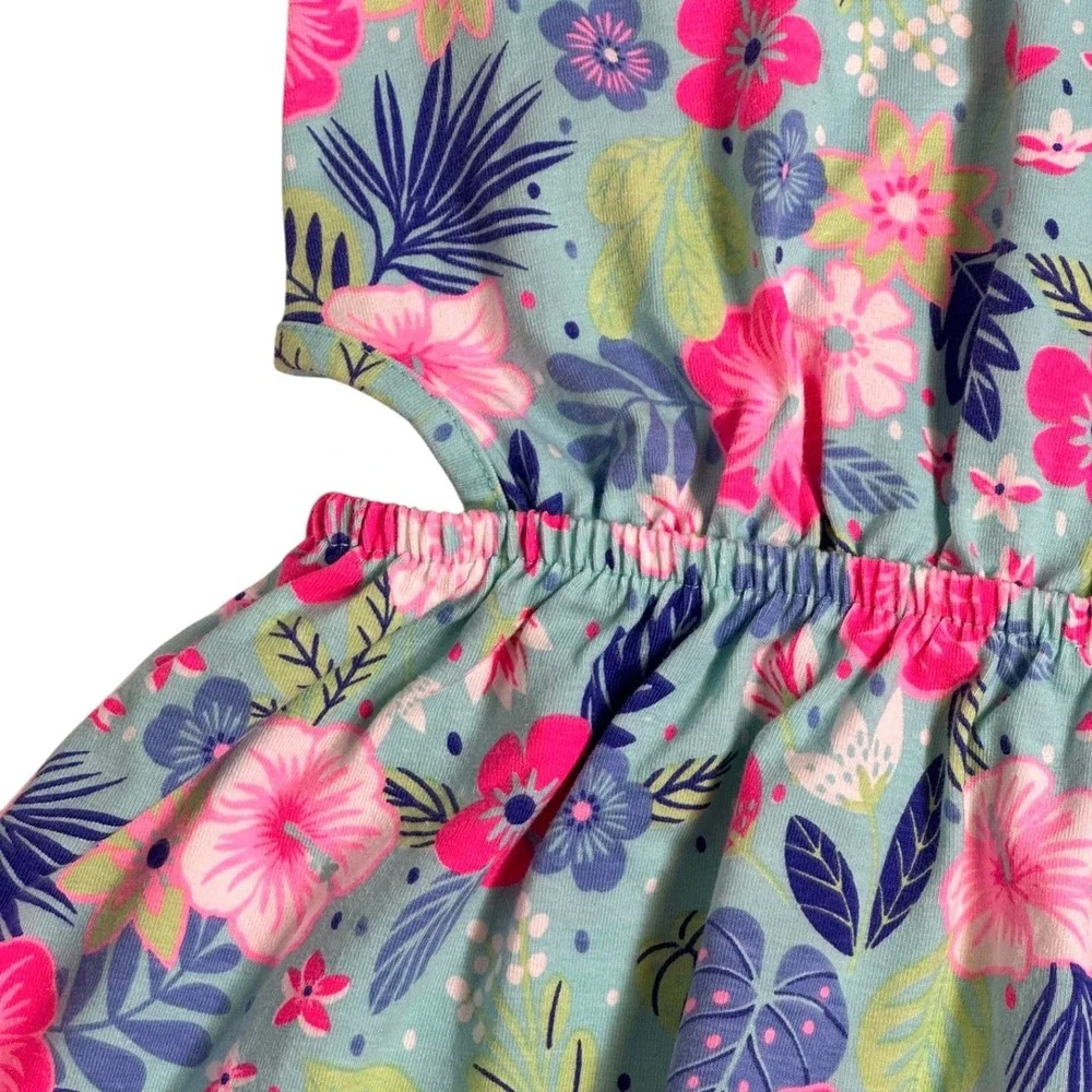 Tommy Bahama Girls Aqua Pink Tropical Floral Cut-Out‎ Sundress Size M 7-8